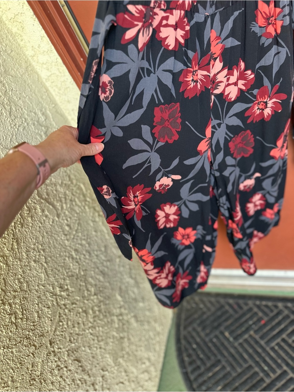LOFT Black Whimsigoth Boho Jumpsuit with Red and Coral Floral Print - Picture 4 of 10